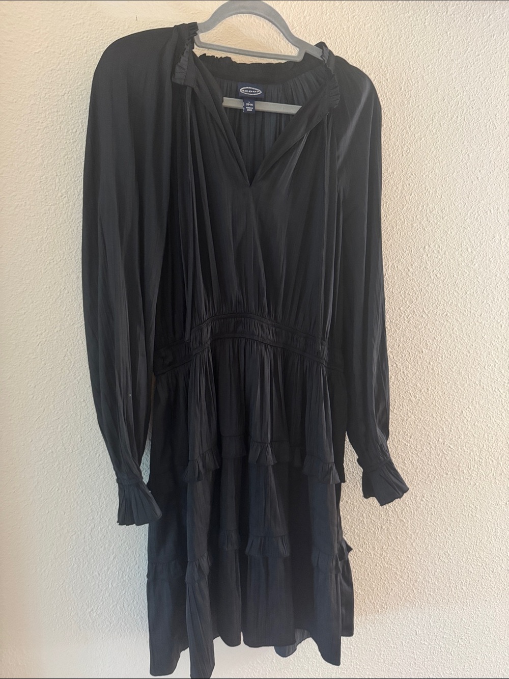 Scoop Black Long-Sleeve Tiered Ruffled Dress